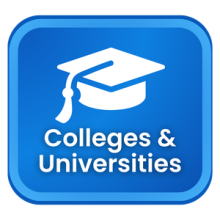 Graphic displaying a graduation cap icon and the text “Colleges & Universities.”